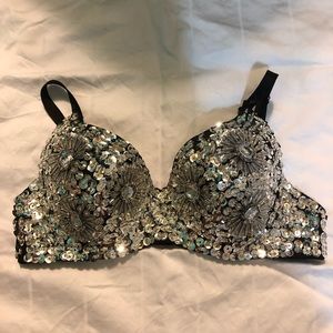 Sequin silver rave/festival/fun bra. Sparkle